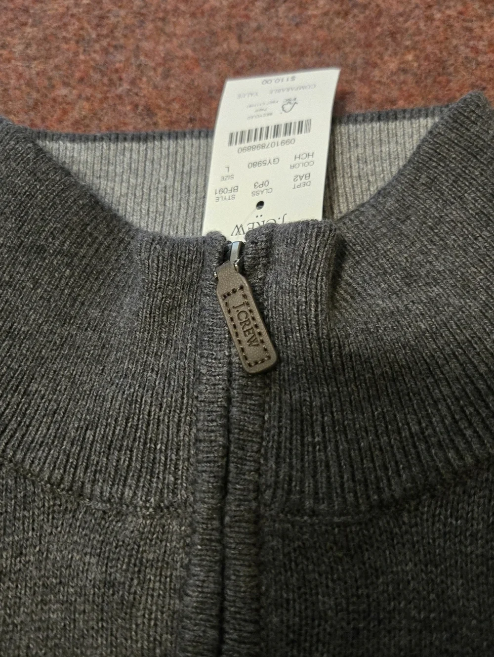 New! J.Crew Mock Neck Quarter Zip Sweater Heather Gray Large Cotton